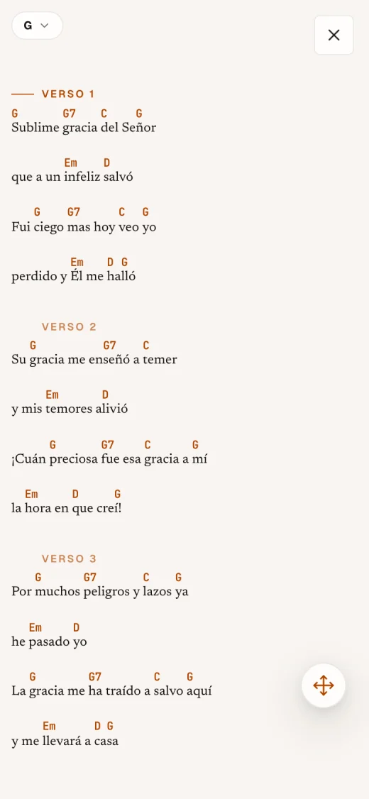 Selah en un iPhone: «Sublime gracia» en En vivo, con acordes grandes.