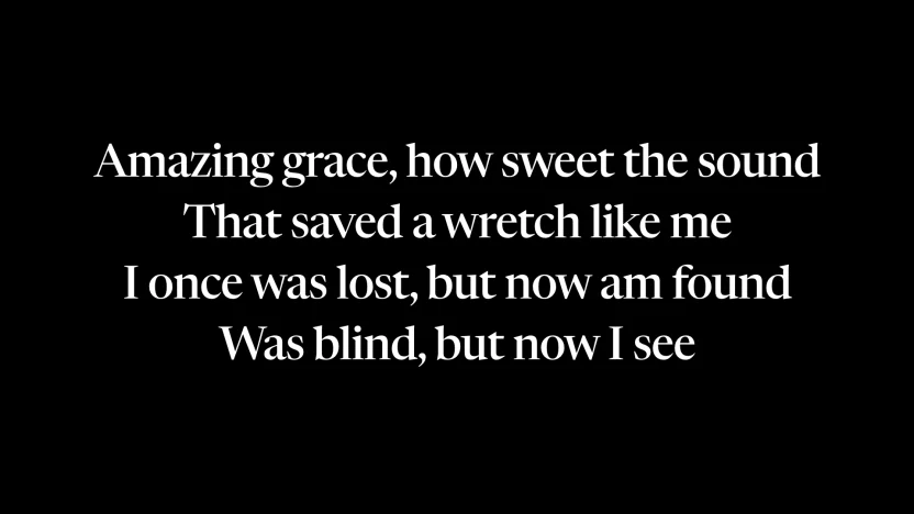 The Selah projector showing the lyrics of “Amazing Grace” for the congregation.